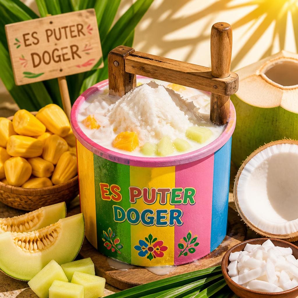 Es Puter Doger Te Sate dengan rasa manis lembut dan topping khas
